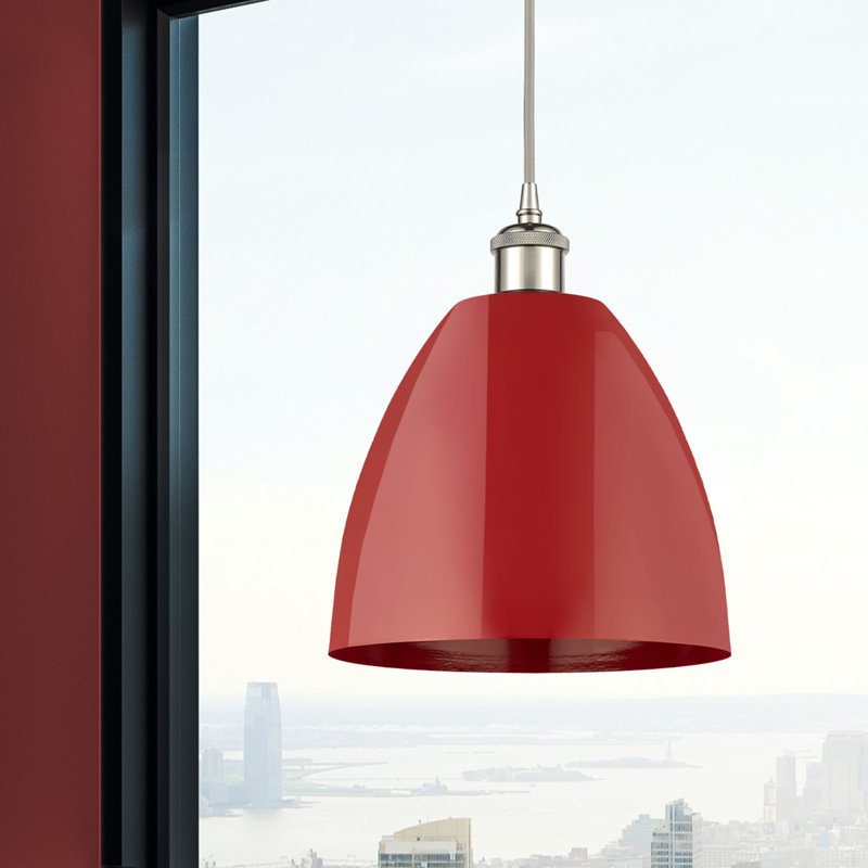 Luminaire suspendu en cristal 1 lumière, Rouge, Nickel poli