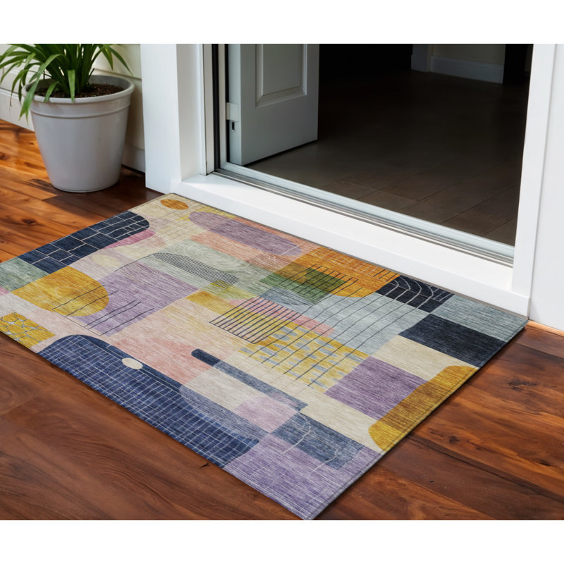 3' X 5' Plum Purple And Copper Abstract Washable Indoor Outdoor Area Rug