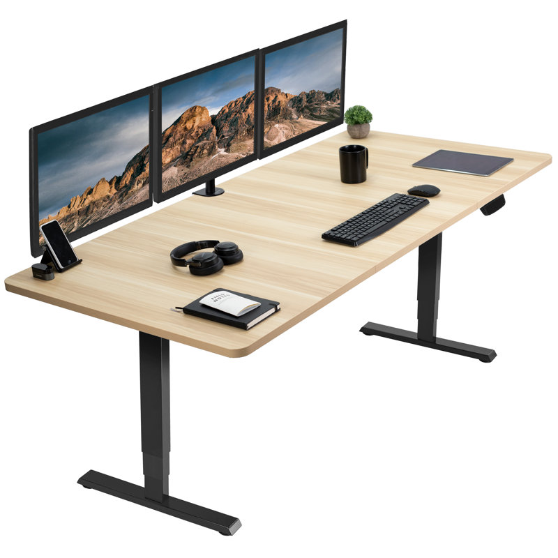71" Light Wood and Black Adjustable Standing Desk with Electric Height Adjustment