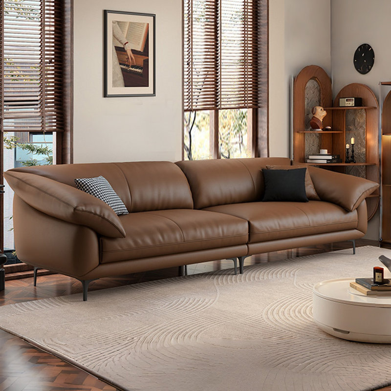 Creamy-white Genuine Leather Modular Sofa cushion couch, H 32,28 po x l 98,43 po x P 38,58 po, Coffee