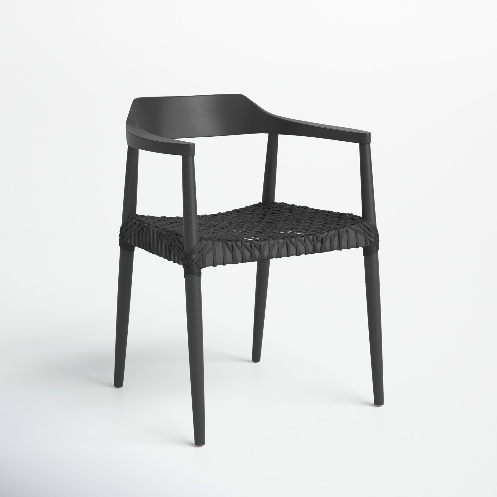 Bruna Teak Armchair, Black, Black Genuine Leather