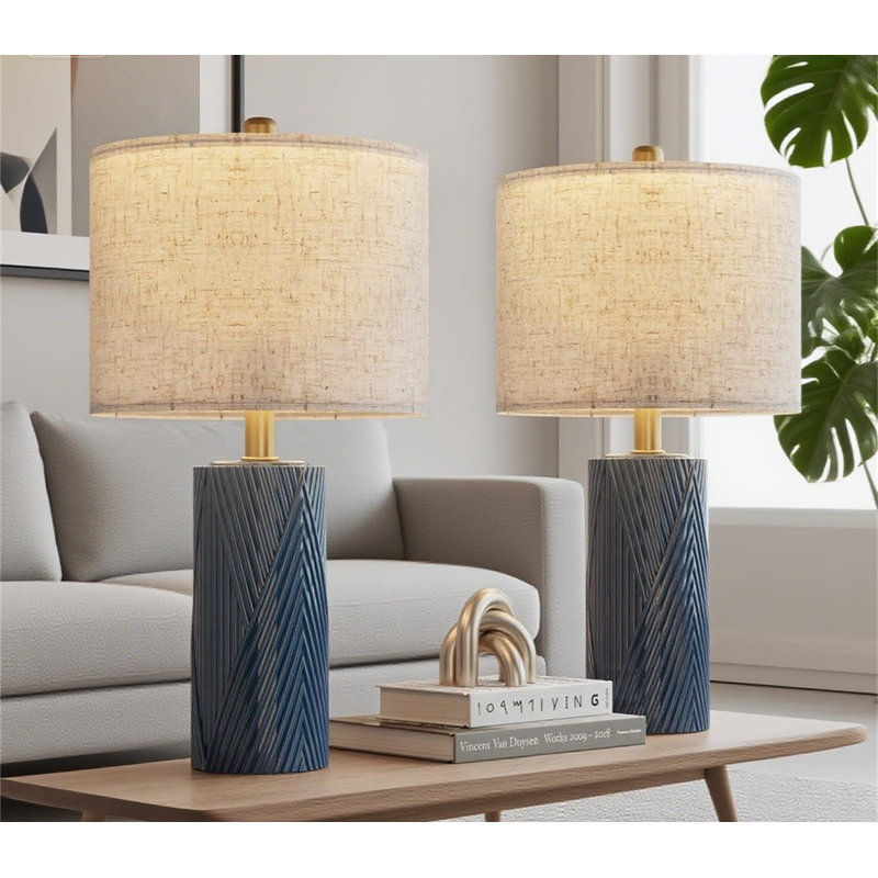 Ensemble de 2 lampes de table en céramique modernes pour le salon et la chambre à coucher, lampes de chevet de table de chevet avec abat-jour en tissu, base compatible E26