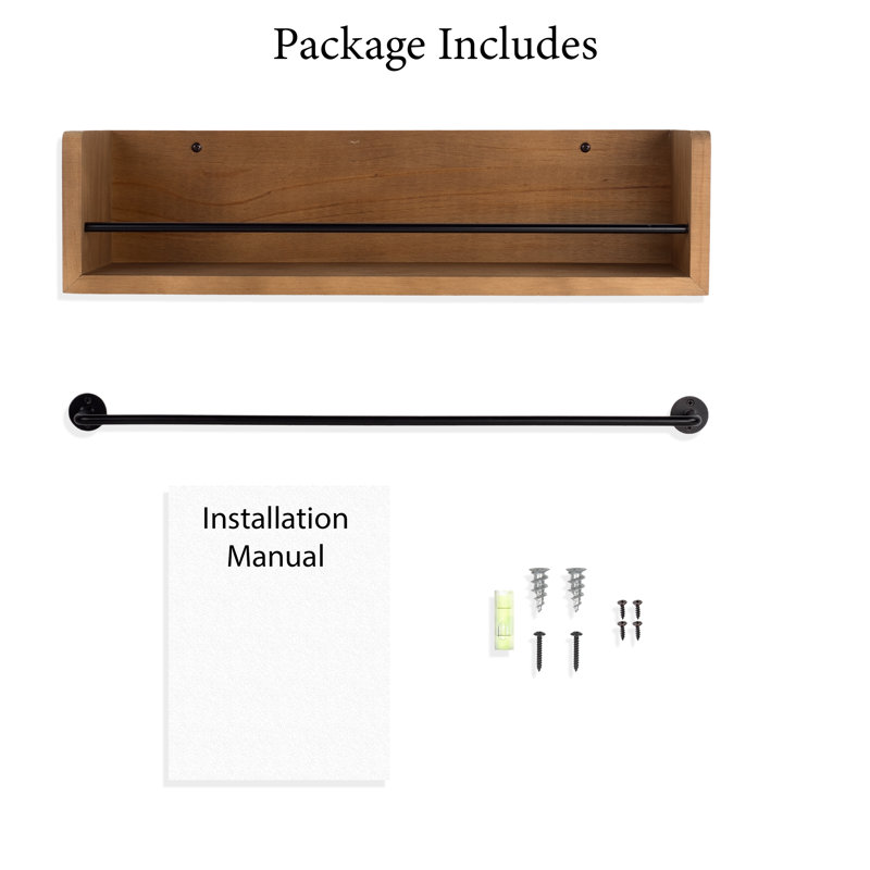 Dunbar Pine Floating Shelf with Towel Bar