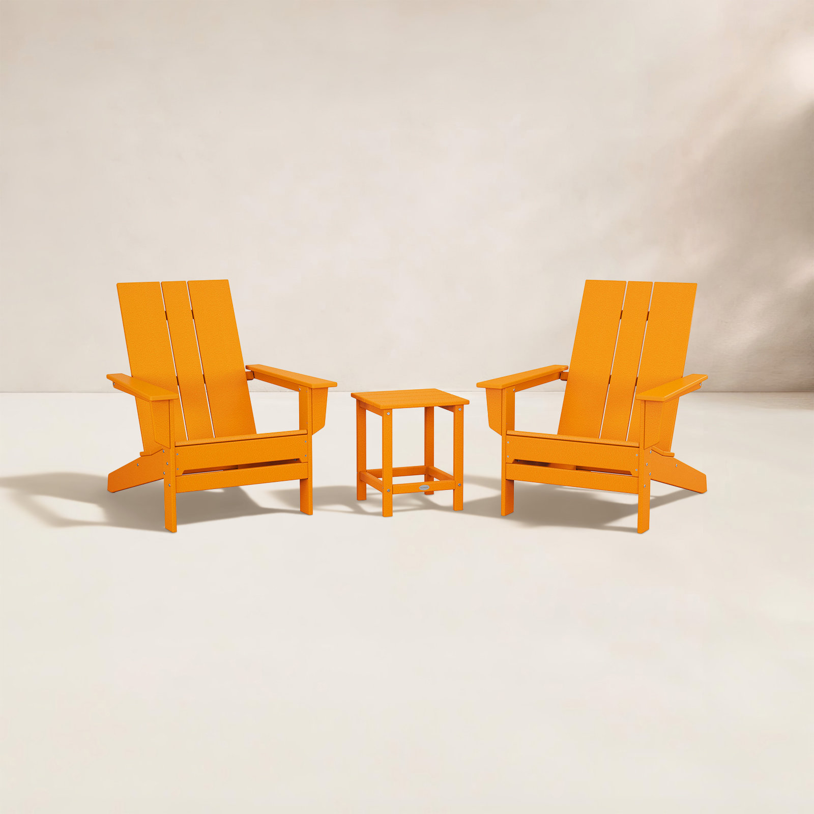 POLYWOOD® x 2-Person Oversized Adirondack Outdoor Seating Group with Side Table, Tangerine