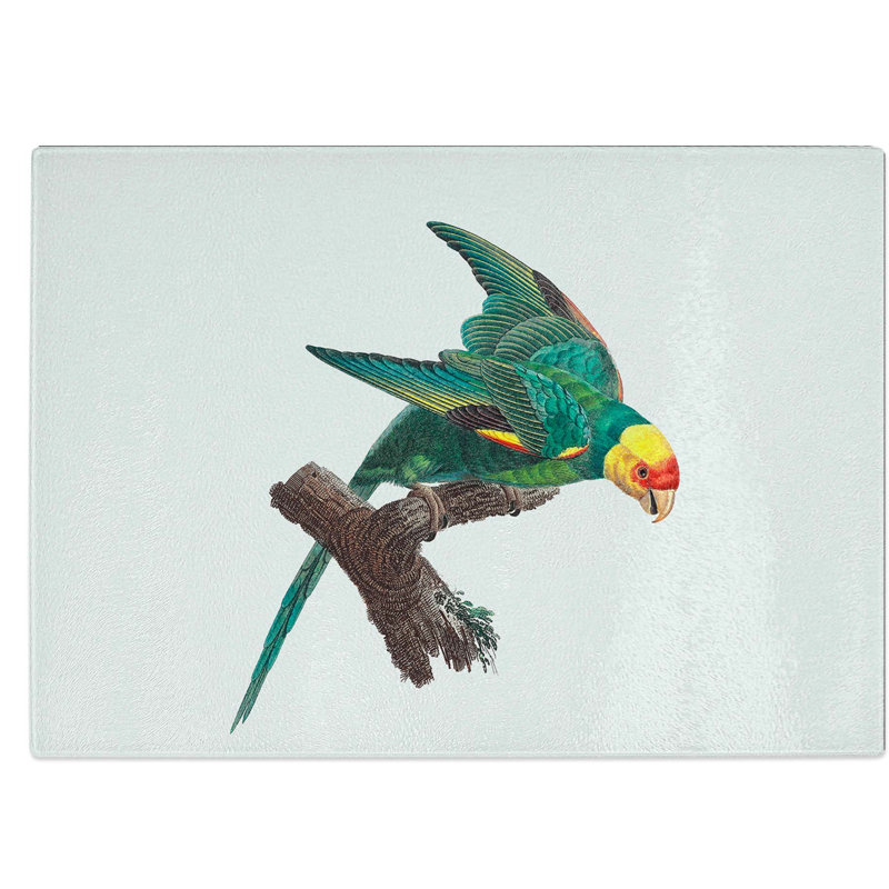 Tempered Glass Yellow-Crowned Parakeet by F. Levaillant Chopping Board, 39 cm W x 28.5 cm L