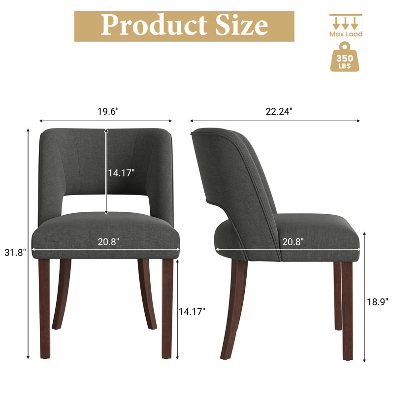 Chaise d'appoint rembourrée en bois massif, Gris foncé