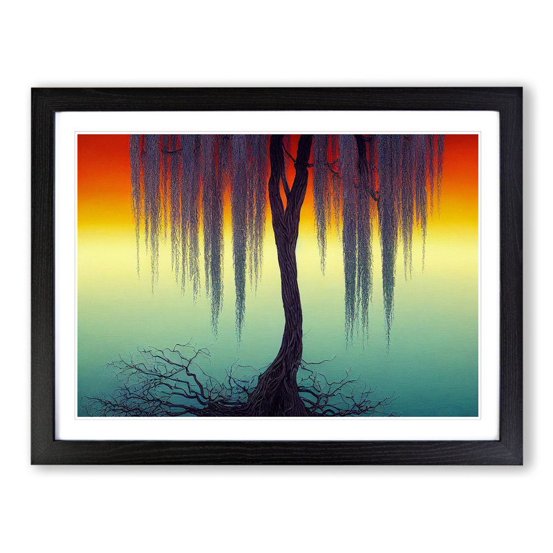 Imaginative Weeping Willow Tree Abstract - Single Picture Frame Print, Black, 46cm H x 64cm W x 2cm D