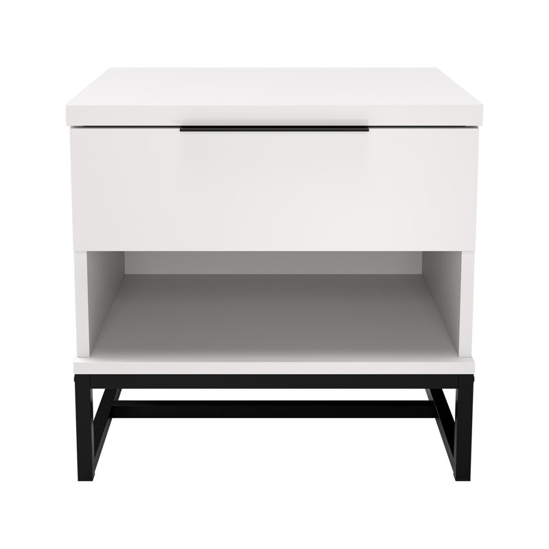 White Spruce Modern Nightstand with Drawer and Open Shelf