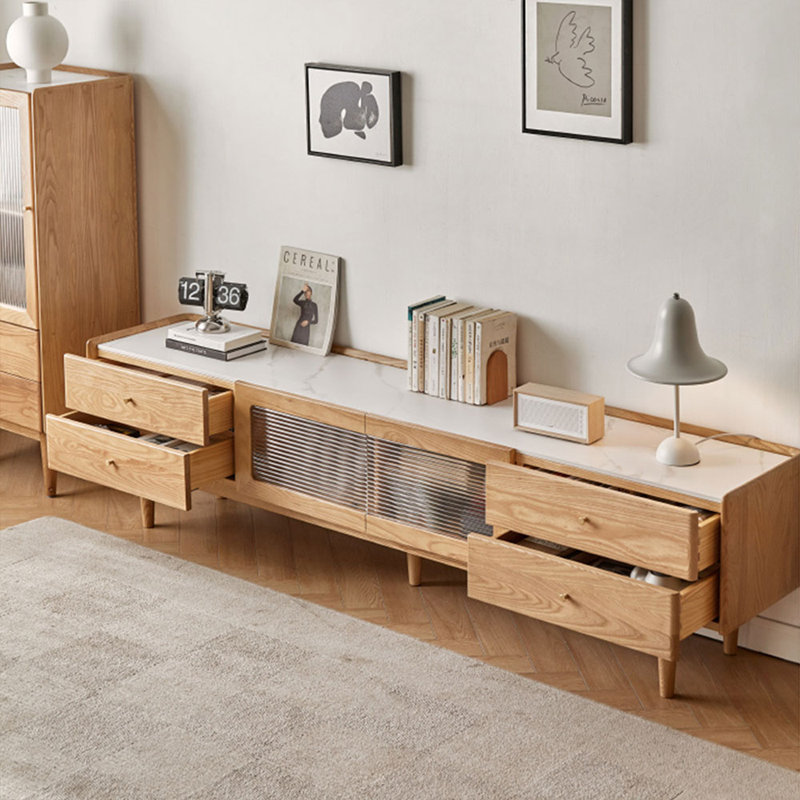 Blanc / pierre Burlywood + bois massif + meuble télé en verre, 78.74"