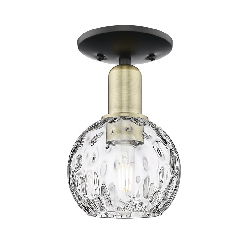 Arcadia - Champlon - 1 Light 6" Semi-Flush Mount - Black Antique Brass Finish - Clear Water Glass Shade, 9.5" H x 6" W x 6" D