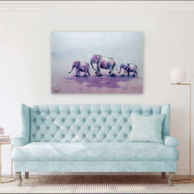 Purple Elephant Family Dreamy Serene Contemporary Elephant Lavender Wildlife Wall Art Print