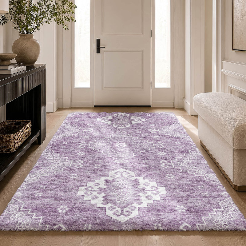 Tapis oriental à poils longs de qualité supérieure lavable à la machine ADS847, Lavender, 9 pi x 12 pi