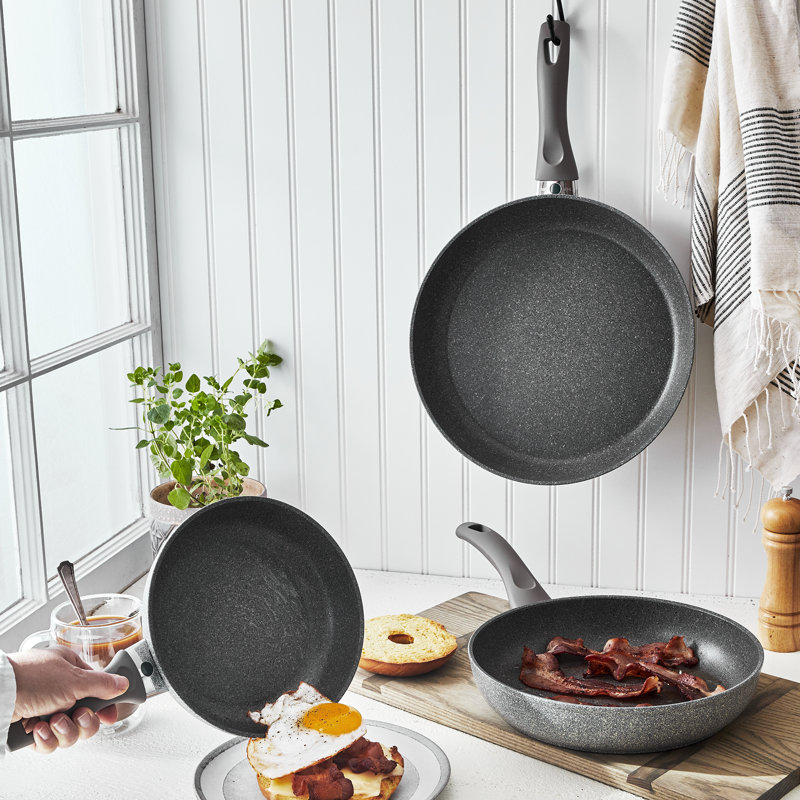 Modena Gray Aluminum Nonstick Fry Pan Set with Ceramic Coating