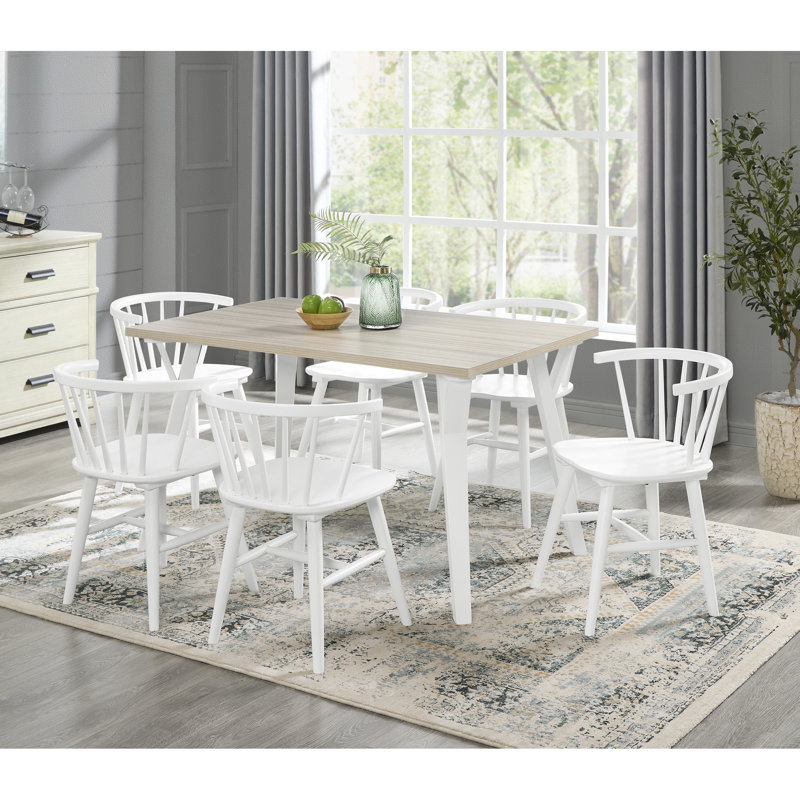 7 tables de salle à manger - table rectangulaire et 6 options de sièges blancs tendance en bois naturel et élégant