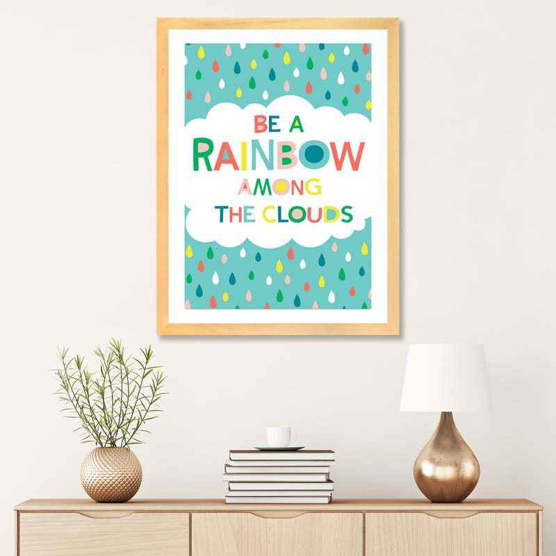«Be a rainbow» par Alison Tauber - impression d'art textuel, H 32 po x l 24 po x P 1 po, Papier avec cadre beige, Blanc