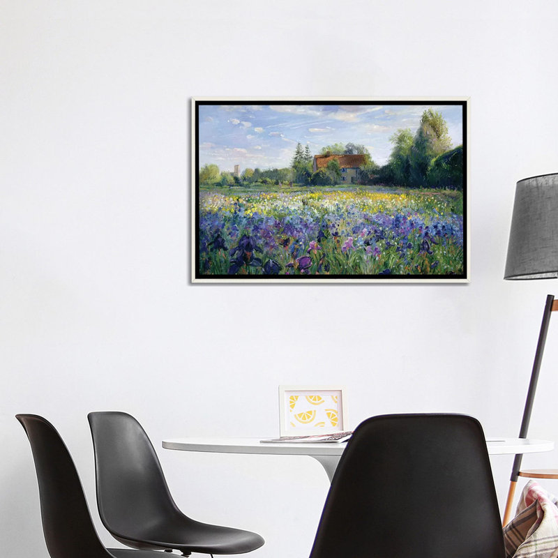 «Evening At The Iris Field», reproduction encadrée sur toile par Timothy Easton, Encadrement blanc vieilli
