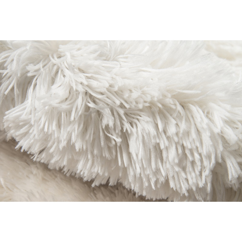 Tapis blanc à poil long touffeté à la main Chakong, Rectangle 5 pi x 7 pi