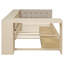 Lit simple en bois crème avec rangement, tiroirs, surface de chargement et tête de lit tapissier-503636051