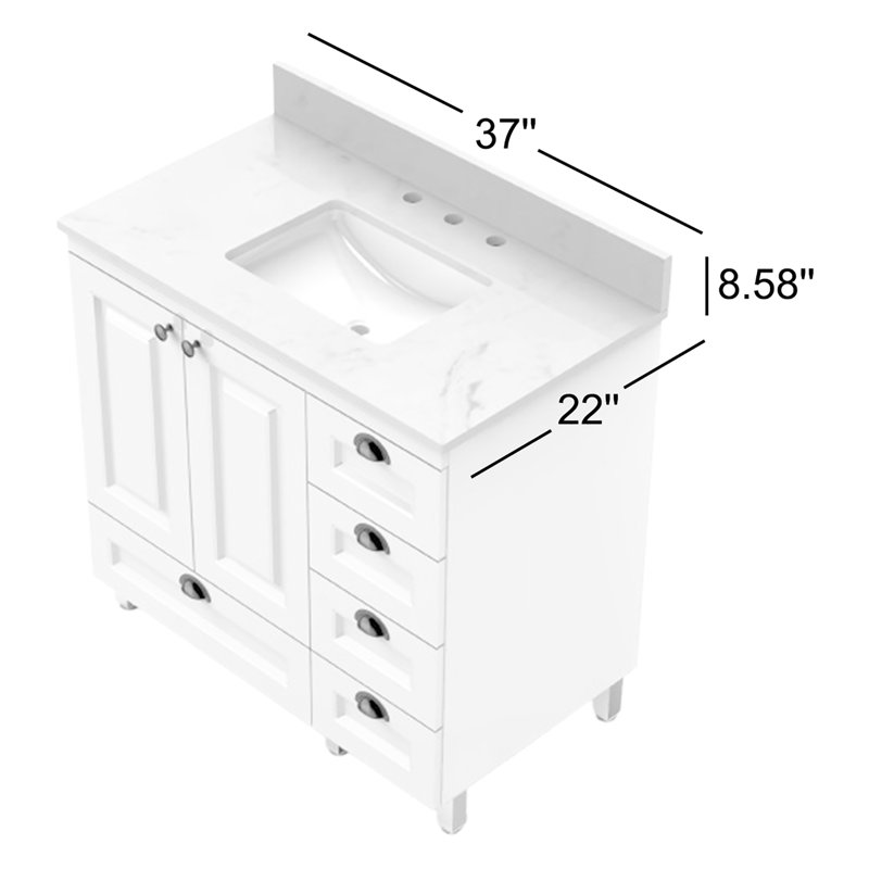 Plateau de meuble-lavabo simple 37 po avec lavabo, Blanc / noir