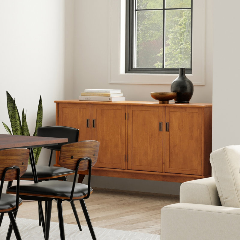 Buffet en bois franc massif Mid-Century à 4 portes avec tablettes réglables Draper