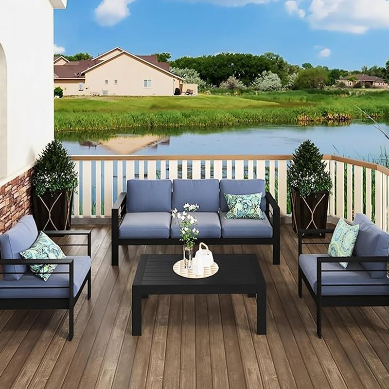Patio en aluminium avec coussins épais de 5 po - Bleu rouille 3 doux