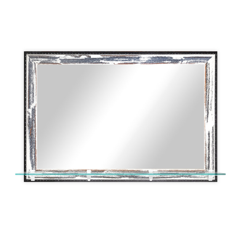 Solid Wood Rectangle Mirror with Shelves, Brushed Brown, 32.50" x 48"