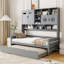 Lit de jour simple en bois avec lit gigogne simple, armoire et tablette tout-en-un