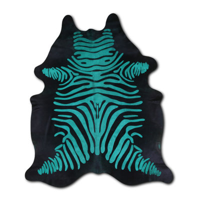 Custom Distressed Zebra Emerald on Black Cowhide Rug