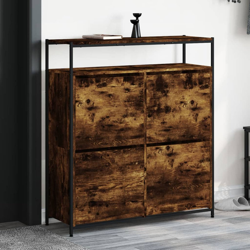 12 Pair Shoe Storage Cabinet, Smoked Oak