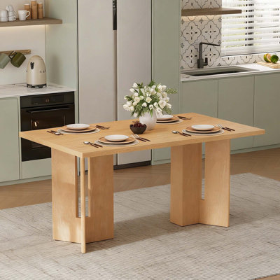 Farmhouse Wooden 60-Inch Rectangular Dining Table With Cutout Table Legs For Dining Room, Kitchen And Living Room