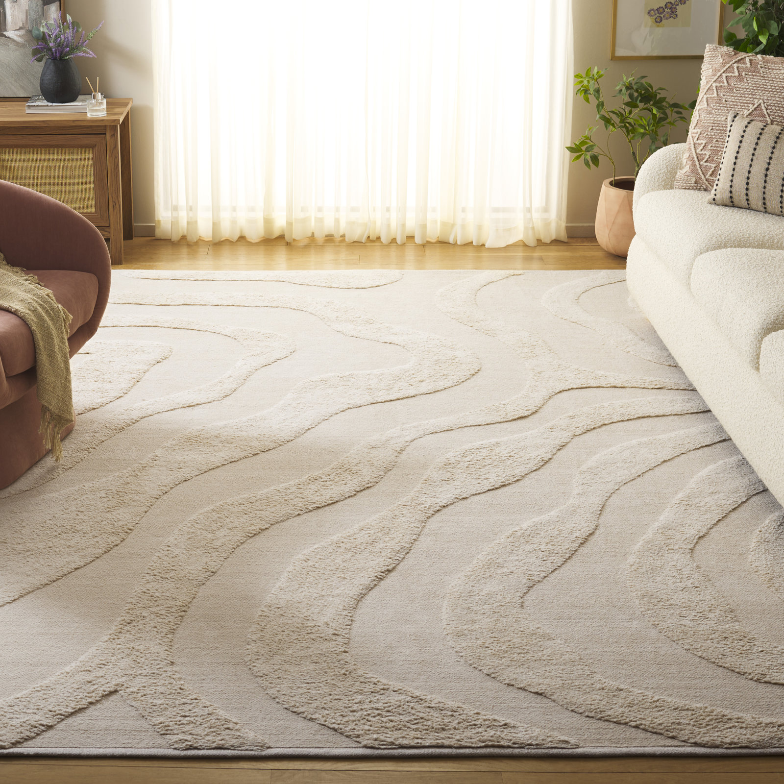 Mozie Ivory Washable Hand-Woven Cotton Rug, Rectangle 8' x 10'