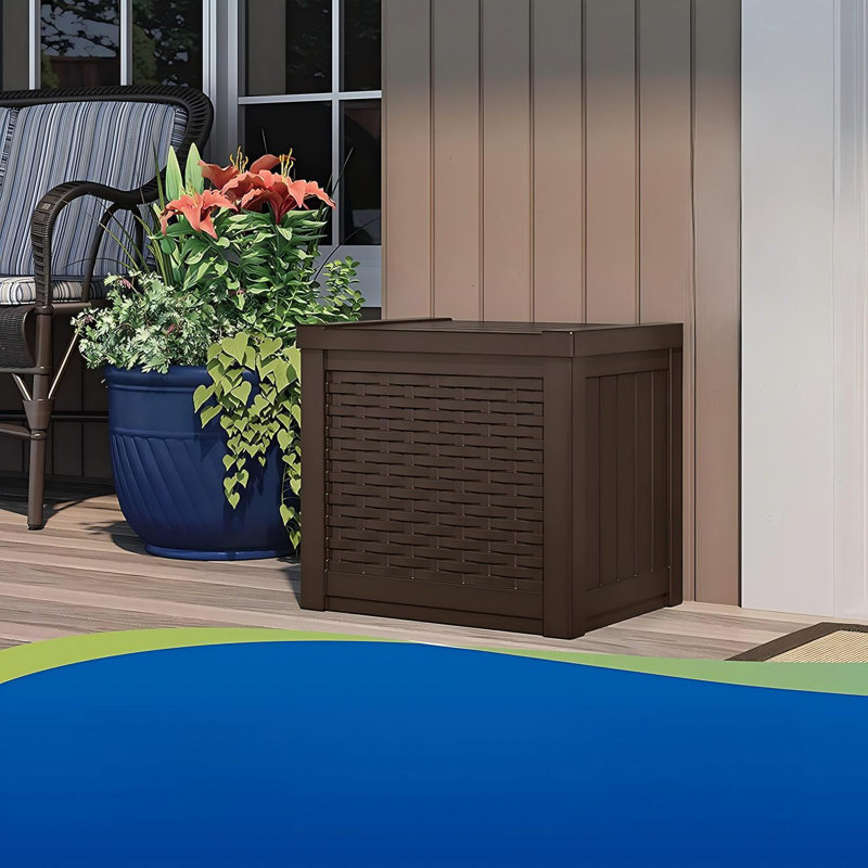 22 Gallon Resin Outdoor Storage Box, Flat Top Deck Bench With Cushion, Patio Storage Chest For Garden Tools, Perfect For Porch, Deck, Poolside & Garden