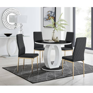 Furniture box novara black leg 120cm round glass dining table and 6 grey  milan black leg chairs £367.99