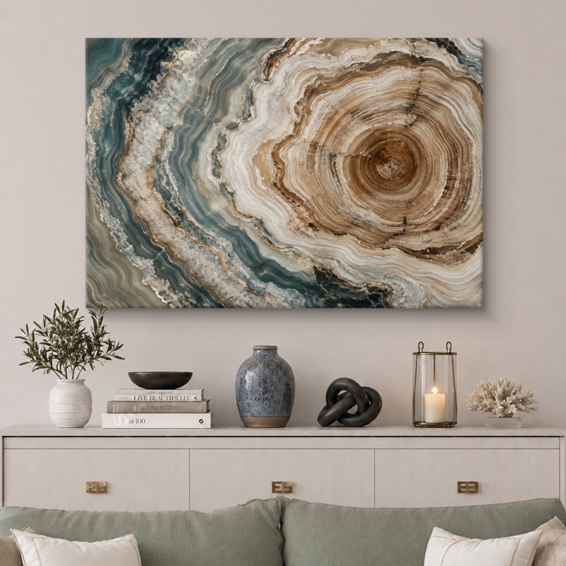 «Blue Blue Geode Wood Ring», art moderne sur toile, impression sur toile encadrée, H 24 po x l 36 po x P 1,5 po, Toile tendue