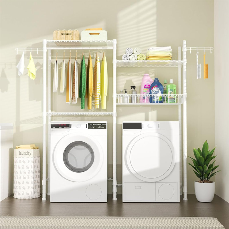 Over Washer Towel Storage Shelf - Adjustable With Hooks