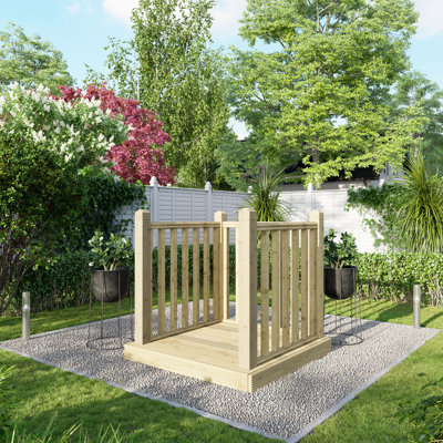 Powersheds 4 x 4ft Timber Pressure Treated Decking Kit - Handrails on Three Sides