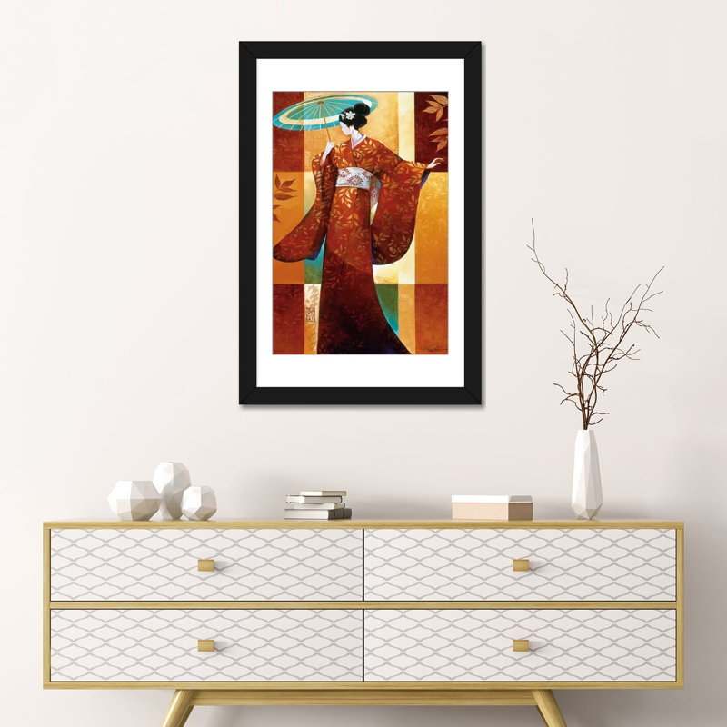 «Misaki», impression sur toile, H 24 po x l 16 po x P 1 po, Papier d'art encadré noir, Blanc