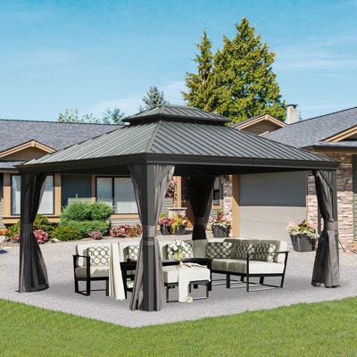 Pavillon de jardin en aluminium galvanisé en acier avec double toit gris foncé