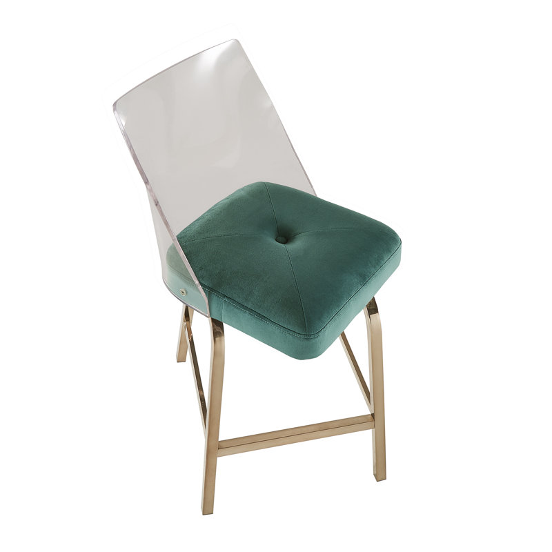 Milica Swivel Upholstered Velvet Counter Stool, Champagne Gold, Teal, Counter Stool (24" Seat Height)