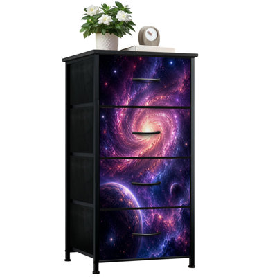 4 Drawer Vertical Storage Dresser Galaxy Outer Space Colorful Nebula Star Field Night Sky Cloud Starry with Wood Top Fabric Pull Drawers