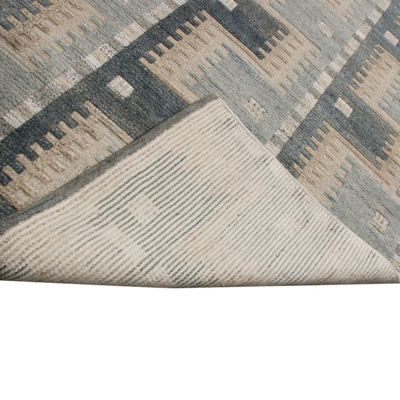 Rug & Kilim’S Scandinavian-Inspired Geometric Blue And Beige Wool Pile Rug, Rectangle 12' x 16'