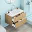 Meuble-lavabo mural 32 po avec tiroirs doubles, système de fermeture en douceur, évier en céramique, conception sans poignée, bois massif, facile à installer, le robinet n'est pas inclus, naturel