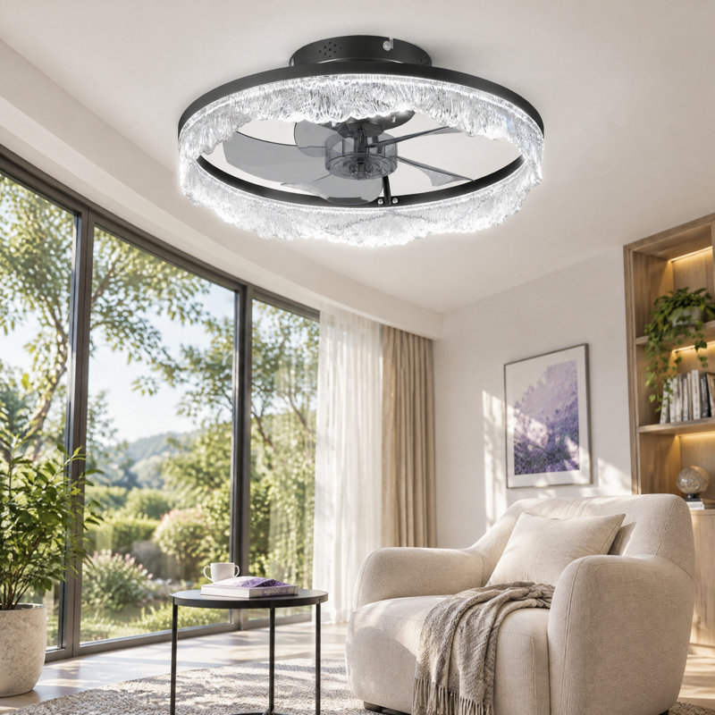 Ventilateur de plafond moderne avec lumières DEL et encastré à intensité variable Fandelier APP Télécommande, 16" Wide