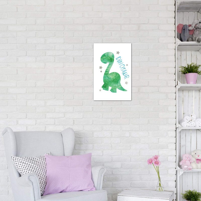 Dinosaure vert et bleu - impression d'art graphique, Toile tendue, Pas de tapis, H 18 po x l 12 po x 1,5 po