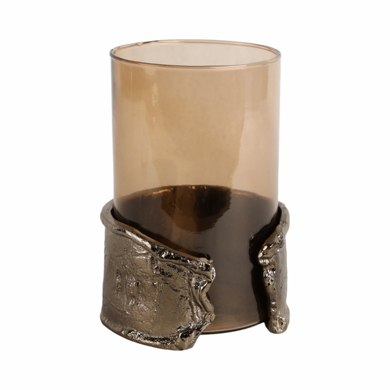 Sagebrook Home 12" Maputo Medium Candle Holder Glass, Brown, 8" H x 6" W x 6" D