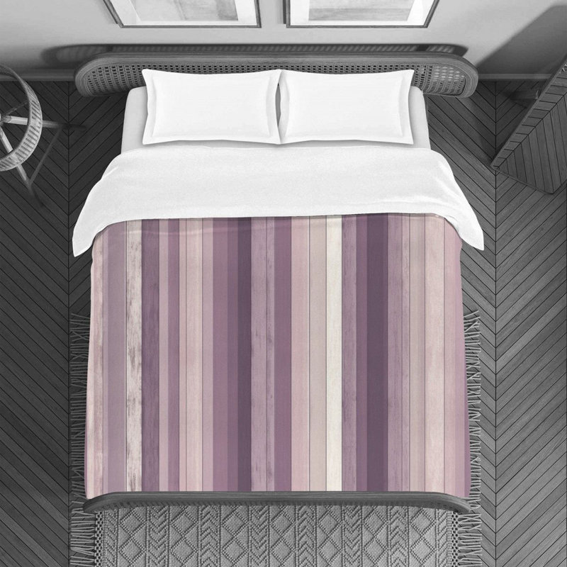 Housse de couette à rayures verticales, Housse de couette pour lit simple, Mauve / argenté