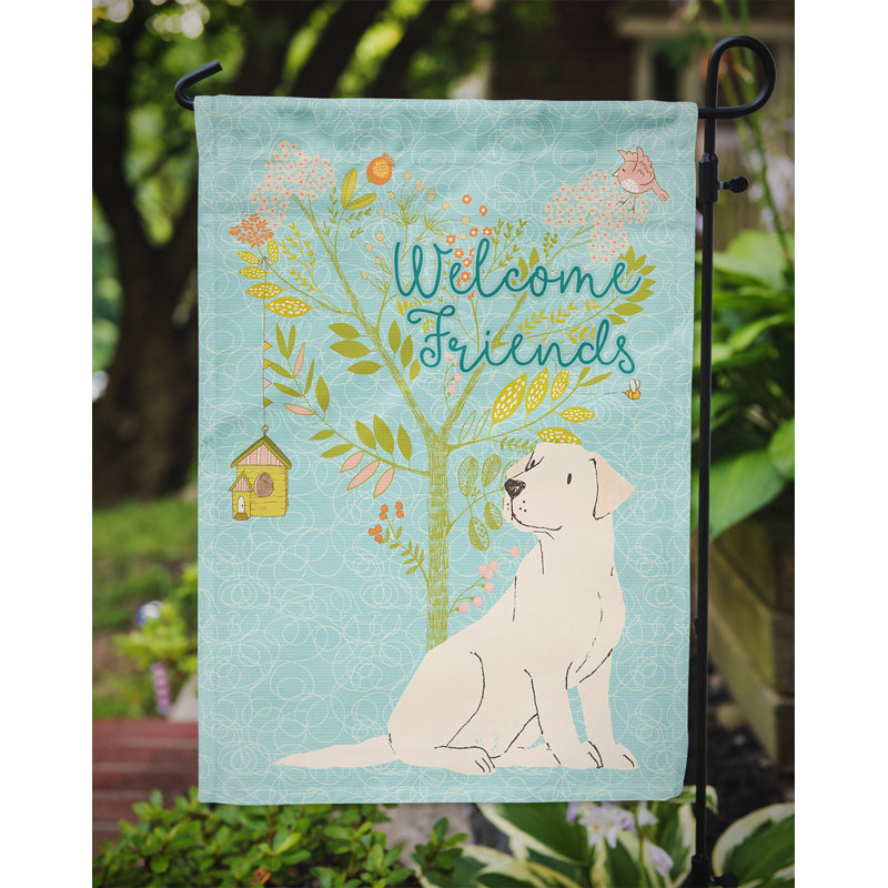 « welcome », un polyester de 2 côtés en polyester de 15 x 11 po drapeau de jardin, Labrador Retriever blond