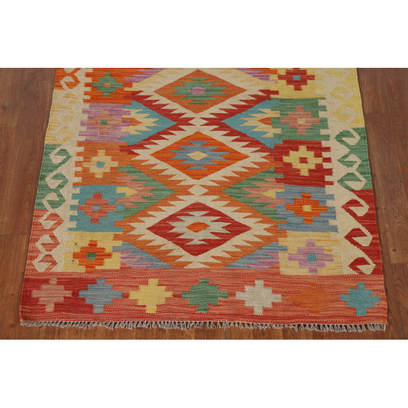 Tapis décoratif réversible en laine kilim oriental 4 x 5