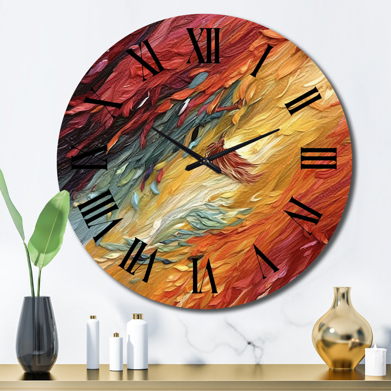 Horloge murale à vagues abstraites, horloge décorative rétro rouge-orange, Grand