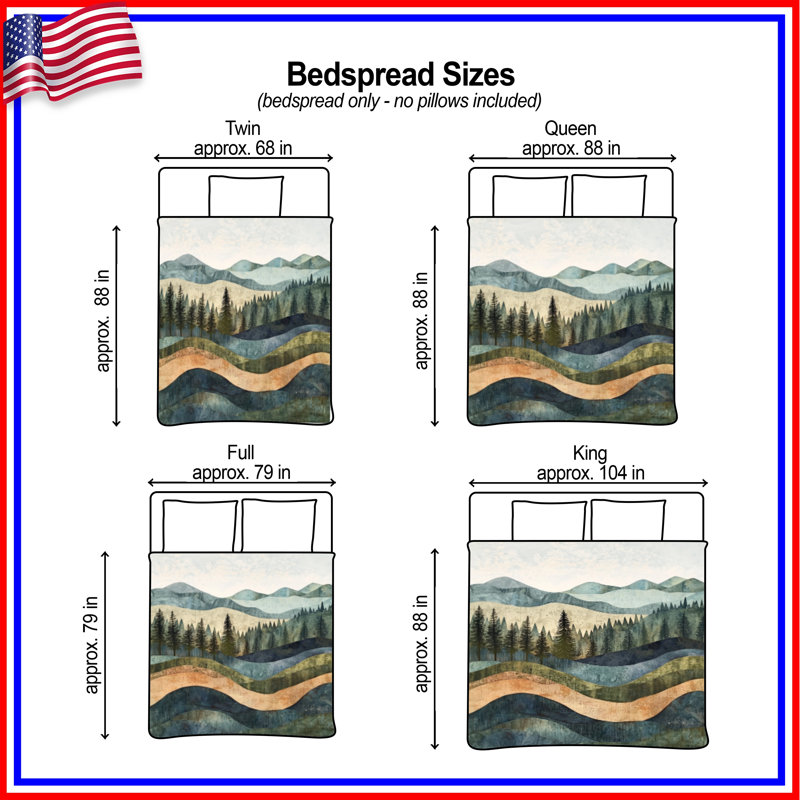 Layered Mountain Landscape Bedding Mountains Bedspread Nature, Queen